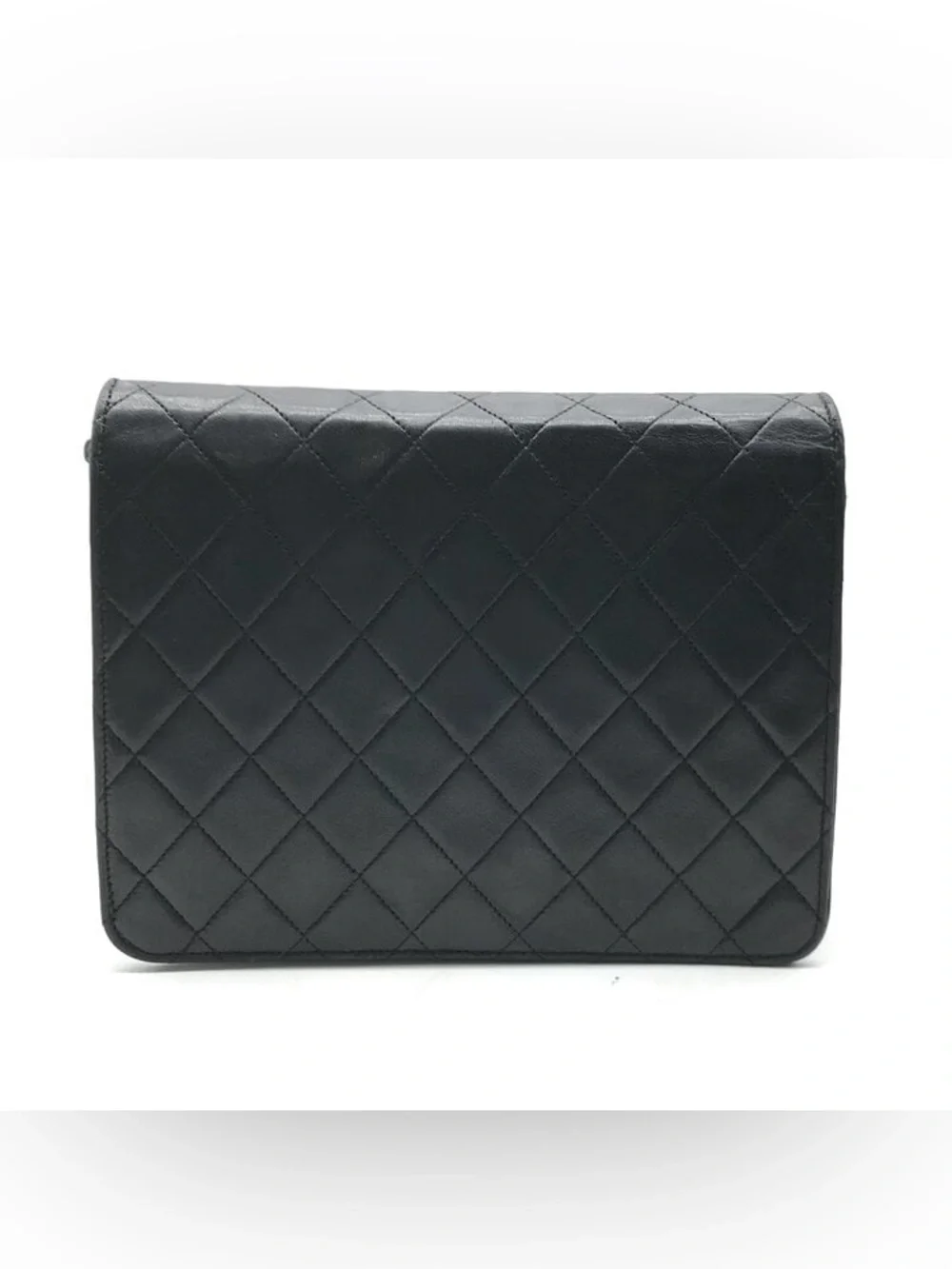 Authentic Chanel black lambskin leather single flap vintage bag